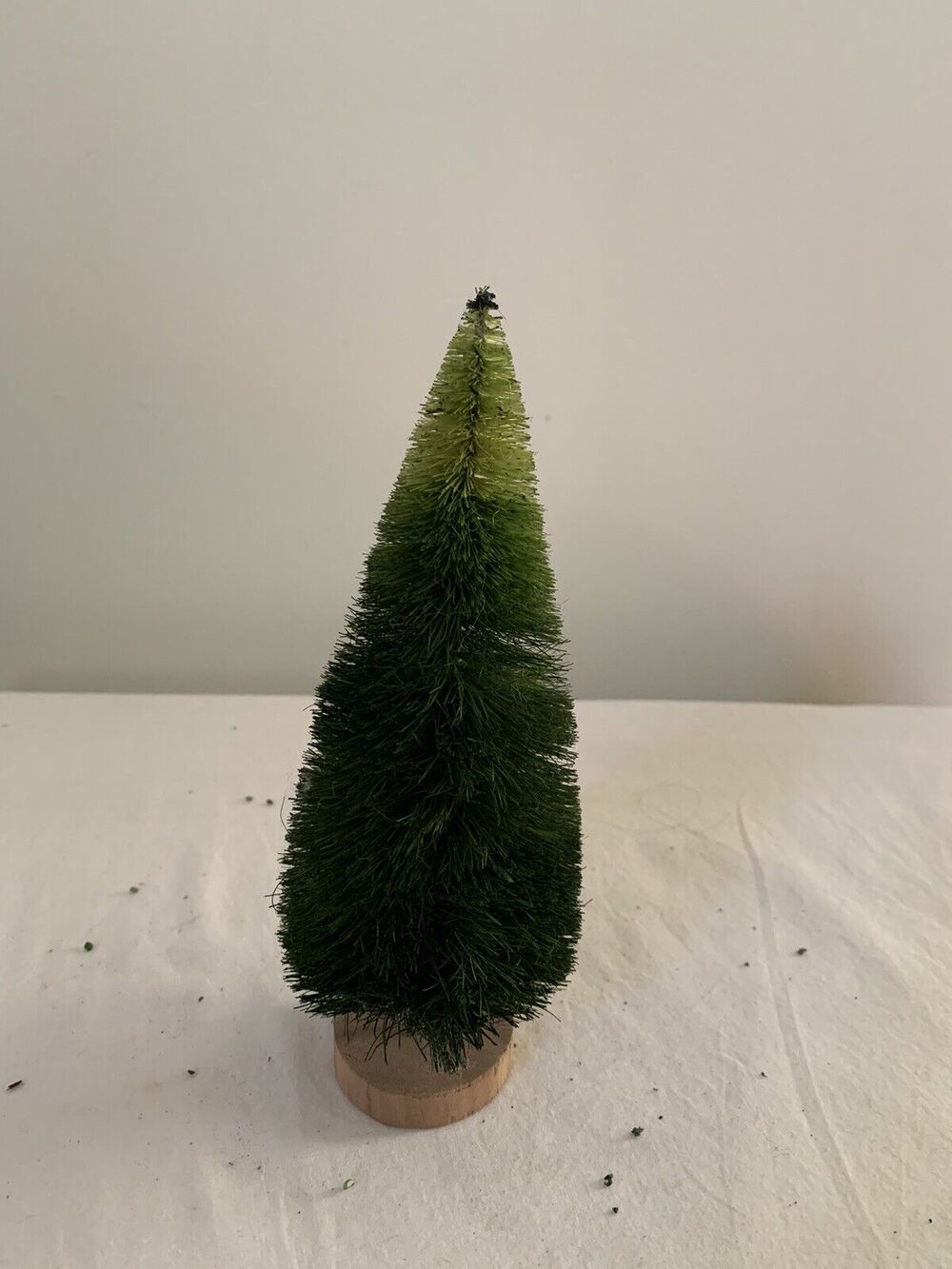 Christmas Village Bottle Brush Tree Ombre Green Two Tone 8" Wood Base